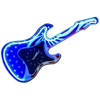 Neon American Flag Rock Guitar 29" Wide Wall Clock   #K3125