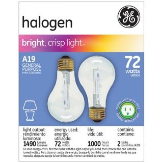 GE 72 Watt 2 Pack a 19 Clear Halogen Light Bulbs   #R6368
