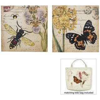 Bee and Garden Butterfly 12" Square Set of 2 Wall Art   #N6907