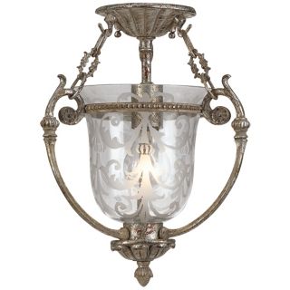Etched Glass Aged Silver 13" High Ceiling Fixture   #G6727