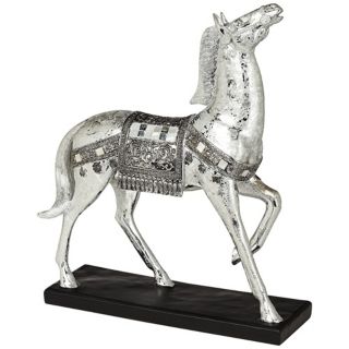 White Mosaic Silver Horse Sculpture   #W8241