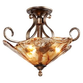 Amber Scroll Art Glass 20 1/4" Wide Ceiling Light Fixture   #11792