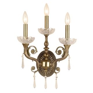 Brass and Crystal 14 1/2" High Three Light Wall Sconce   #07522