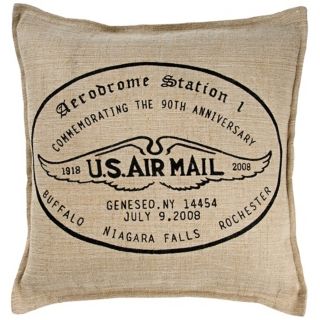 U.S. Air Mail 18" Square Jute And Cotton Throw Pillow   #V8545