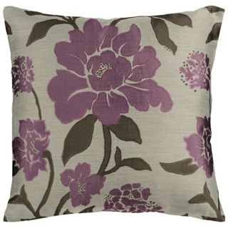 Surya 18" Square Gray and Grape Floral Throw Pillow   #V3056