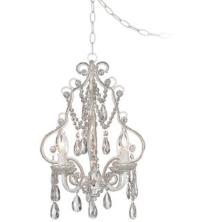 White With Crystal Accents Plug In Swag Chandelier   #P5787
