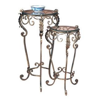 Acanthus Leaf and Glass Set of 2 Nesting Tables   #K0962