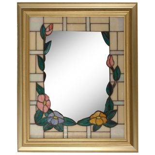 Dale Tiffany Peony Gold 34" High Art Glass Wall Mirror   #X2698