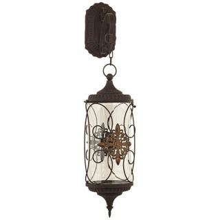 Scroll 28" High Metal and Glass Hanging Candle Lantern   #W0448