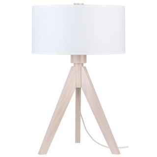 Lights Up Woody Pickled White Linen Shade Table Lamp   #T6222