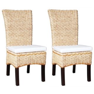 Olina Set of 2 Braided Whitewash Dining Chairs with Cushions   #X8160