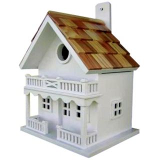 White Two Story Cottage Bird House   #H9679
