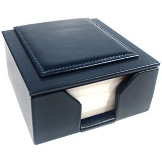 Blue Leather Memo Box with 3 1/2" Square Note Pad   #W5154