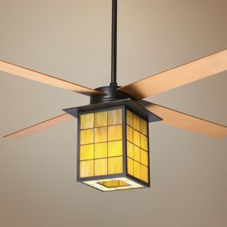 52" Library Rubbed Bronze and Stained Glass Ceiling Fan   #K9597