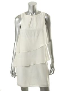Julie Dillon New Ivory Silk Tiered Back Button Lined Shift Cocktail