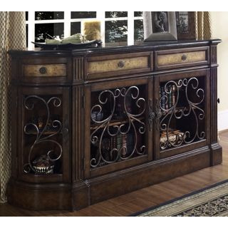 Wrought Iron Marble and Carmel Wood Credenza   #W2681