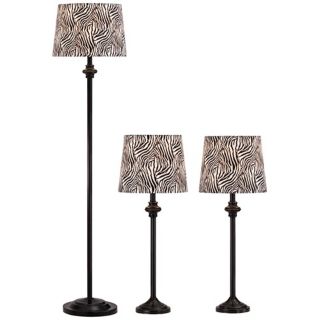 Griffith Black Zebra Table Lamps and Floor Lamp Set of 3   #X8983