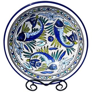 Le Souk Ceramique Aqua Fish Design Medium Serving Bowl   #X9892