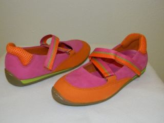 New Jumping Jacks Pink Orange Leather Dana Sporty Velcro Shoes Youth