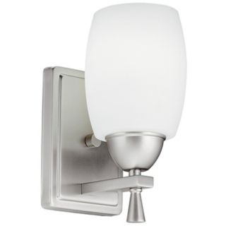 Brushed nickel finish. Etched frosted glass. ENERGY STAR® wall sconce