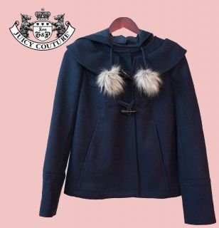 Juicy Couture Wool Viscose Pom Pom Coat Navy Size M MSRP $278