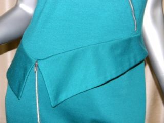 Julie Dillon New York Teal Green Knit Dress w Asymetrical Zippers Sz 8