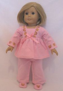 clothes Pink Butterfly trim pajamas slippers fits American Girl Julie