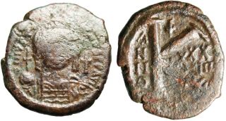 VF Half Follis Coin of Justinian I Large K, ANNO, Cross SCARCE