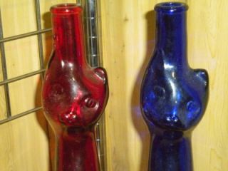VINTAGE LOT OF 2 RUBY RED & COBALT BLUE CAT WINE BOTTLES MOSEL SAAR