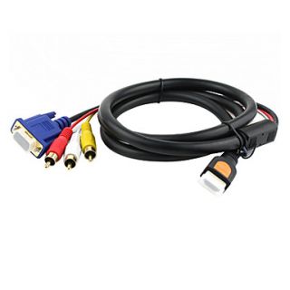 USD $ 11.19   Gold Plated HDTV HDMI to VGA HD15 3 RCA Cable (5ft, 1.5M