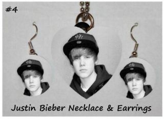 Justin Bieber Photo Charm Necklace Earring Set 4