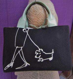 Kate Spade Maira Kalman Graphic Dog on Leash Canvas Tote Bag Purse