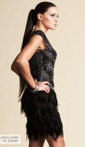 BEBE Kardashians Black Asymmetric Feather Dress XS NWT