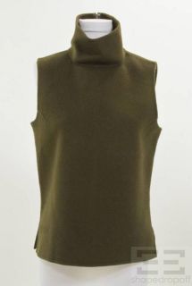 Donna Karan Signature Dark Olive Green Wool Mock Neck Sleeveless Top