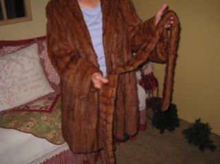 Vintage Retro Red/Brown Knee Length Fur Mink Coat & Belt Ladies Medium