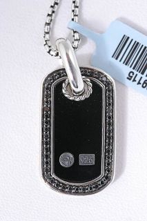 David Yurman Black Onyx Dog Tag Diamond Necklace 17 18 $875