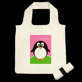 Add Name Cute Penguin Pink Reusable Shopping Bag by MarshEnterprises