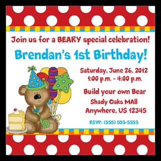 bear birthday invitation 5 25 x 5 25 flat cards