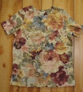 KATHIE LEE FLORAL BLOUSE TOP SZ LARGE LONGER STYLE CAREER CASUAL VERY