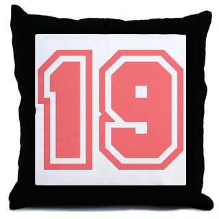 19 More Fun Stuff  Varsity Uniform Number 19 (Pink) Throw Pillow