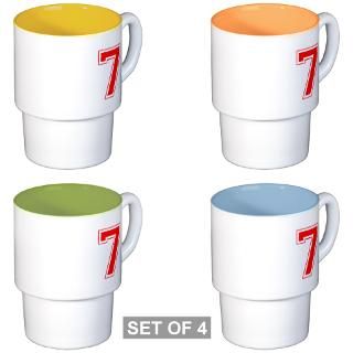 Varsity Font Number 7 Red Stackable Mug Set (4 mug