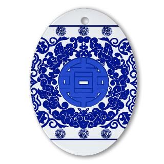 Blue & White Ming Porcelain Look Oval Ornament  Ming Dynasty