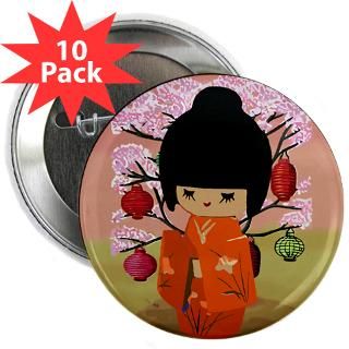  Bright Buttons  cute kawai kokeshi doll 2.25 Button (10 pack