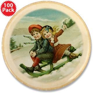 Boy Gifts  Boy Buttons  Sledding Children 3.5 Button (100 pack)