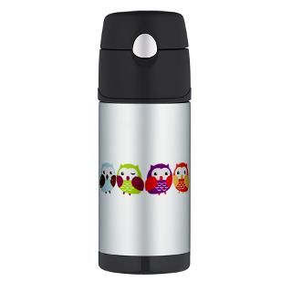 Animal Gifts  Animal Drinkware  Colorful Owls 1 Thermos Bottle