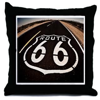 Route 66 Sign on Road Fish Eye   Throw Pillow