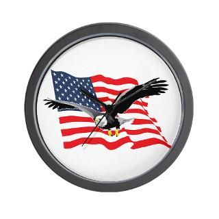 Bald Eagle and US Flag v2 Wall Clock for $18.00