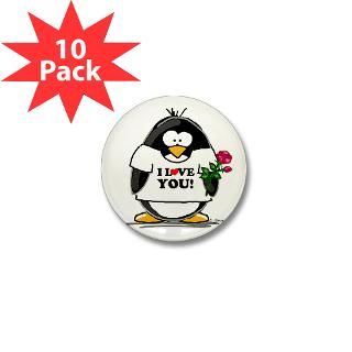 Love You Penguin with Rose Mini Button (10 pack