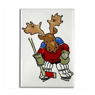 Moose Playing Hockey Rectangle Magnet