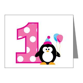 Girl Penguin 1st Birthday Note Cards (Pk of 10) for